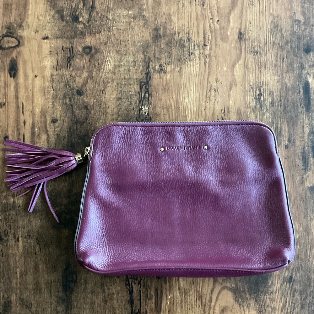 Burgundy isaac mizrahi pebble leather clutch